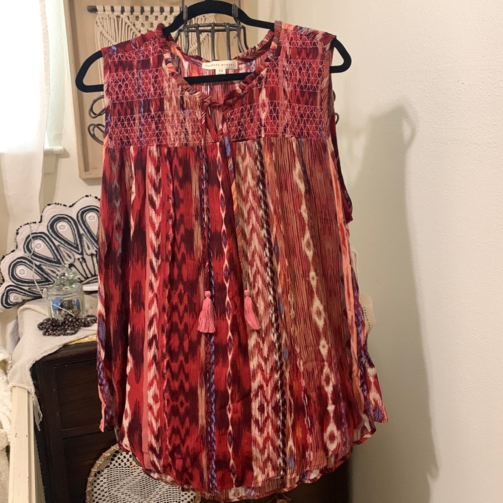 NWT Farmers Market Boutique Boho Sleeveless Blouse Fall Colors Size 3X
